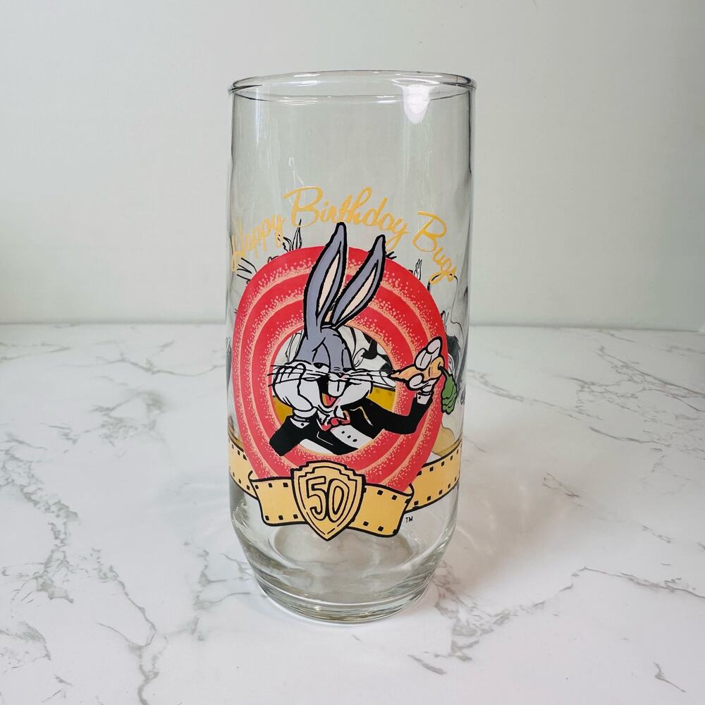 Bugs Bunny 50th Birthday Collectors Glass, VTG Looney Tunes Warner Bros Tumbler
